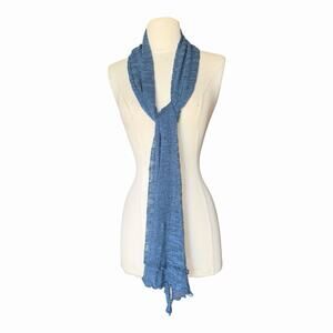 Vintage Blue Handwoven Silk Scarf Lightweight Open Weave Wrap Artisan Scarf